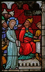 Vitrail représentant le Christ devant Caïphe